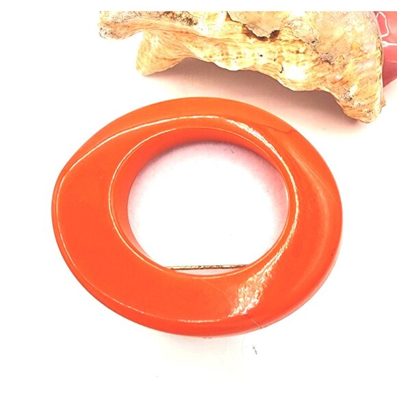 Vintage Orange Bakelite Retro Oval Circle Brooch Pin Fall MCM Chunky Beautiful! - Picture 2 of 6